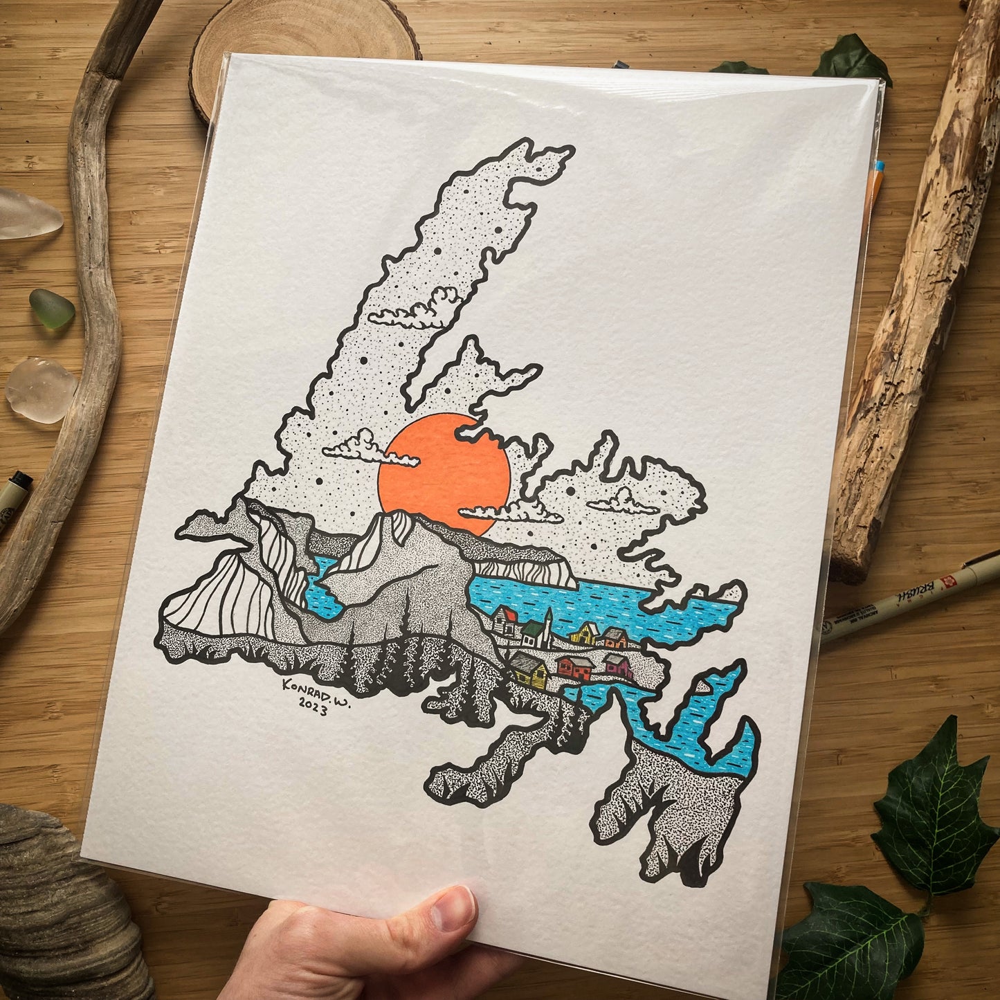 The Province of Newfoundland- 11x14 ORIGINAL Pen and Ink Illustration