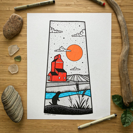 The Province of Saskatchewan - 11x14 ORIGINAL Pen and Ink Illustration