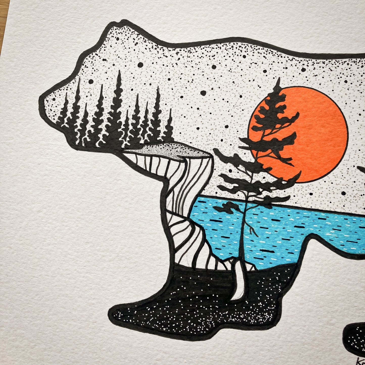 Bear Silhouette - ORIGINAL 11x14 Pen and Ink Illustration