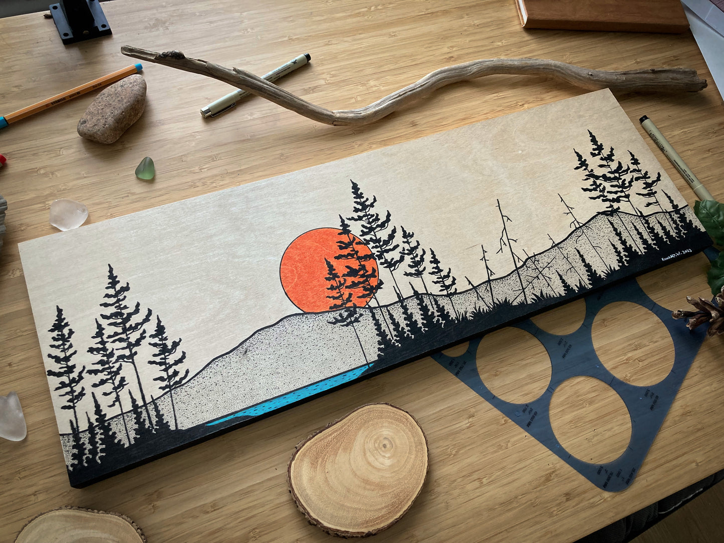 A Northern Panorama - ORIGINAL 8x24 Wood Panel Illustration