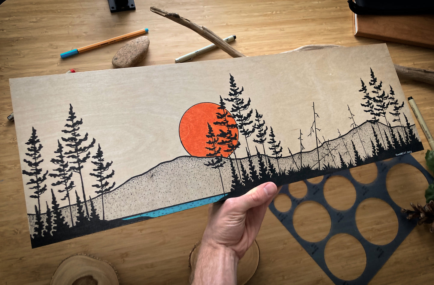 A Northern Panorama - ORIGINAL 8x24 Wood Panel Illustration