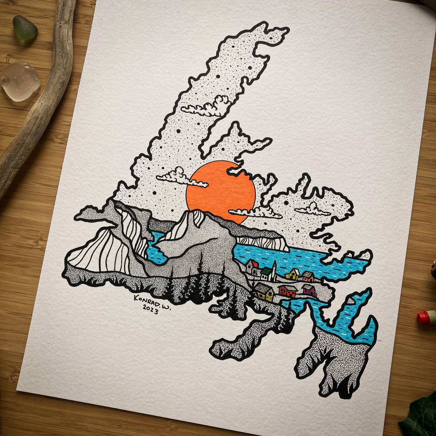 The Province of Newfoundland- 11x14 ORIGINAL Pen and Ink Illustration