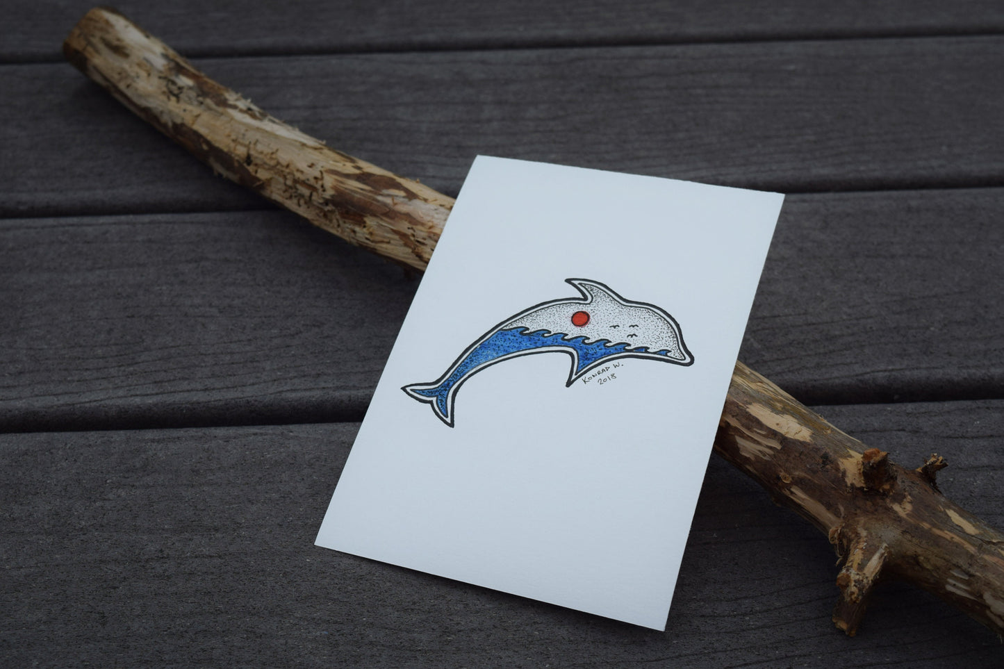 The Jumping Dolphin - ORIGINAL Pen Illustration