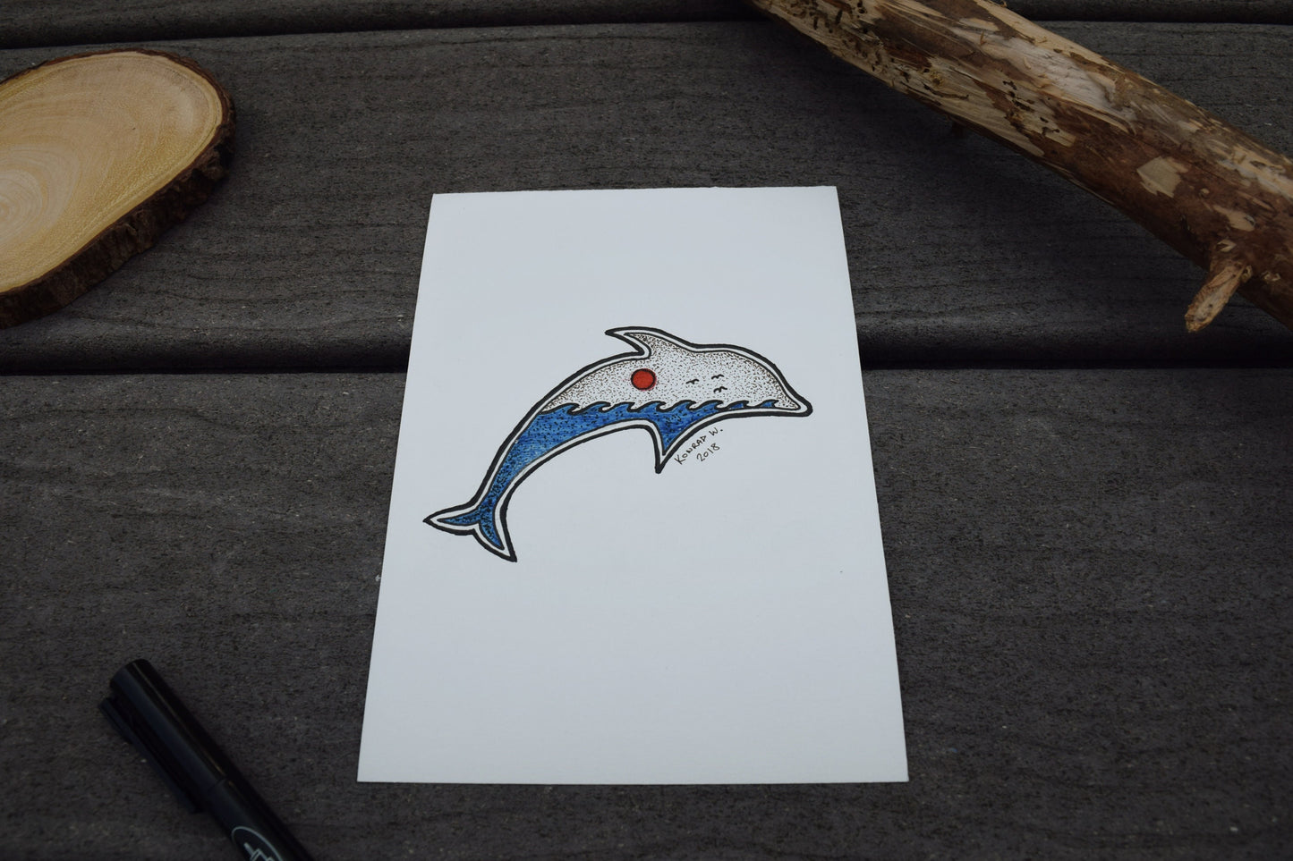 The Jumping Dolphin - ORIGINAL Pen Illustration