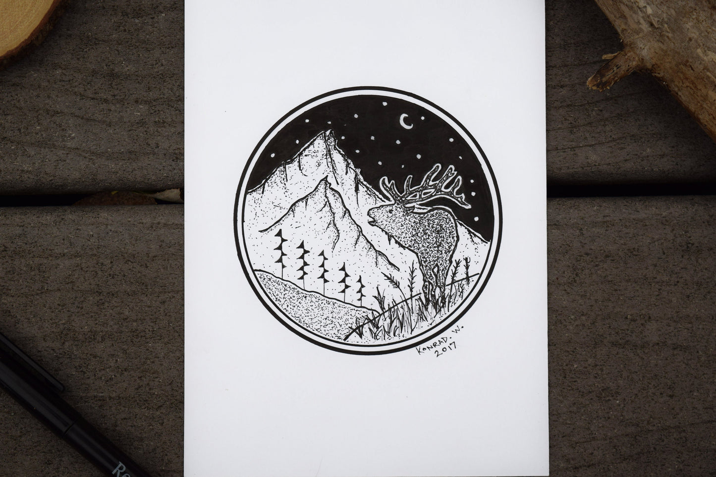 The Classic Elk - ORIGINAL Pen Illustration