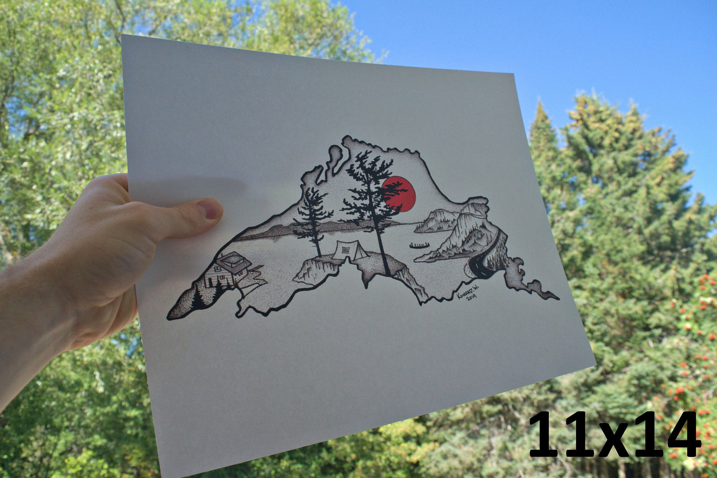 Lake Superior Silhouette - Pen and Ink PRINT