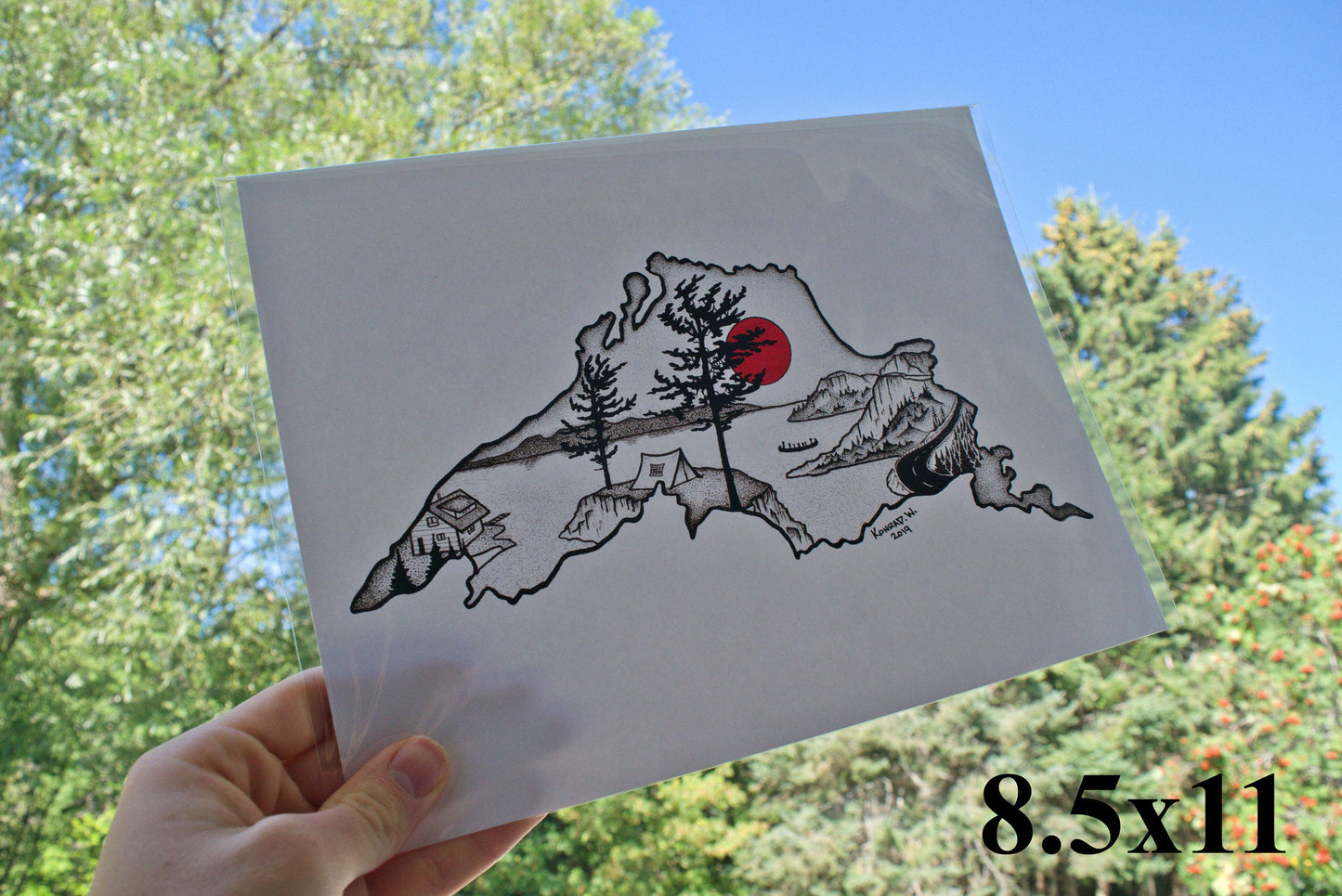 Lake Superior Silhouette - Pen and Ink PRINT