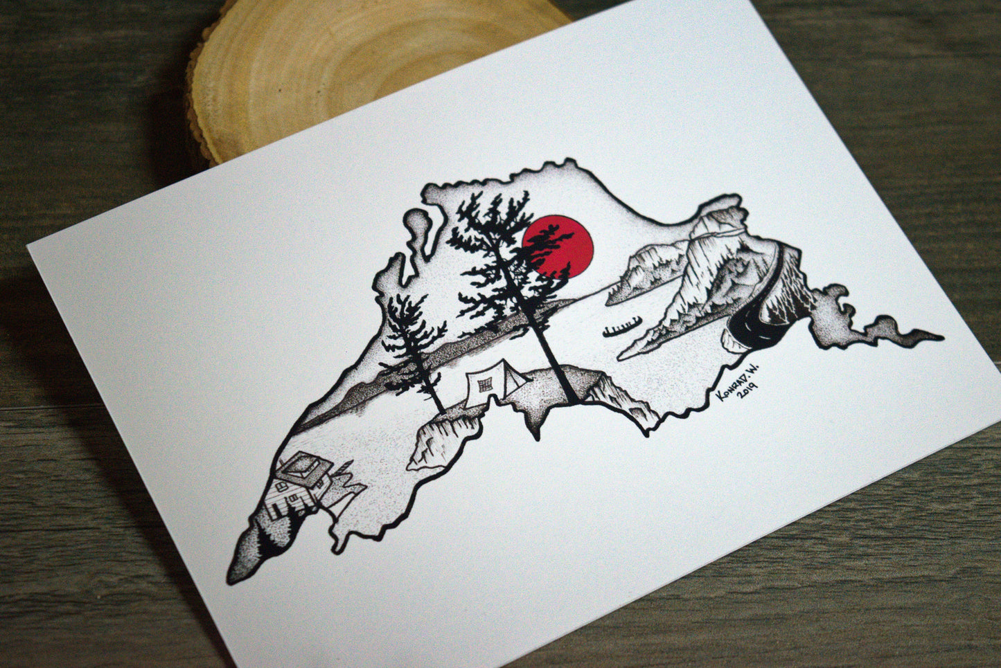 Lake Superior Silhouette - Pen and Ink PRINT