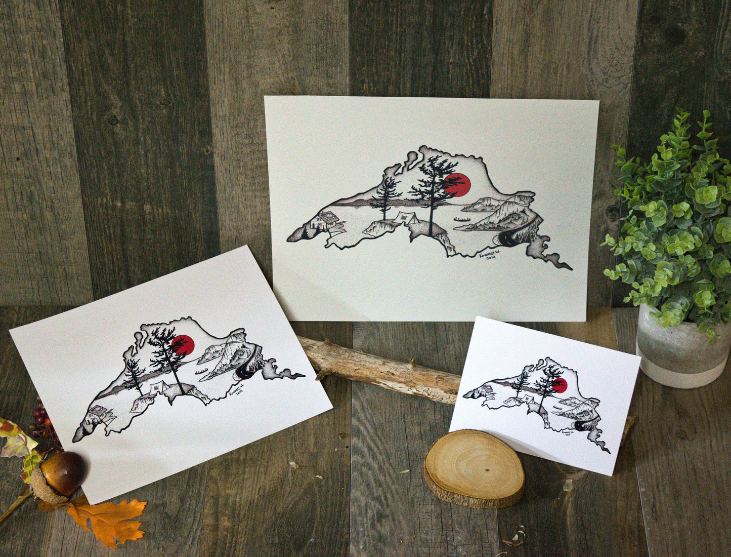 Lake Superior Silhouette - Pen and Ink PRINT