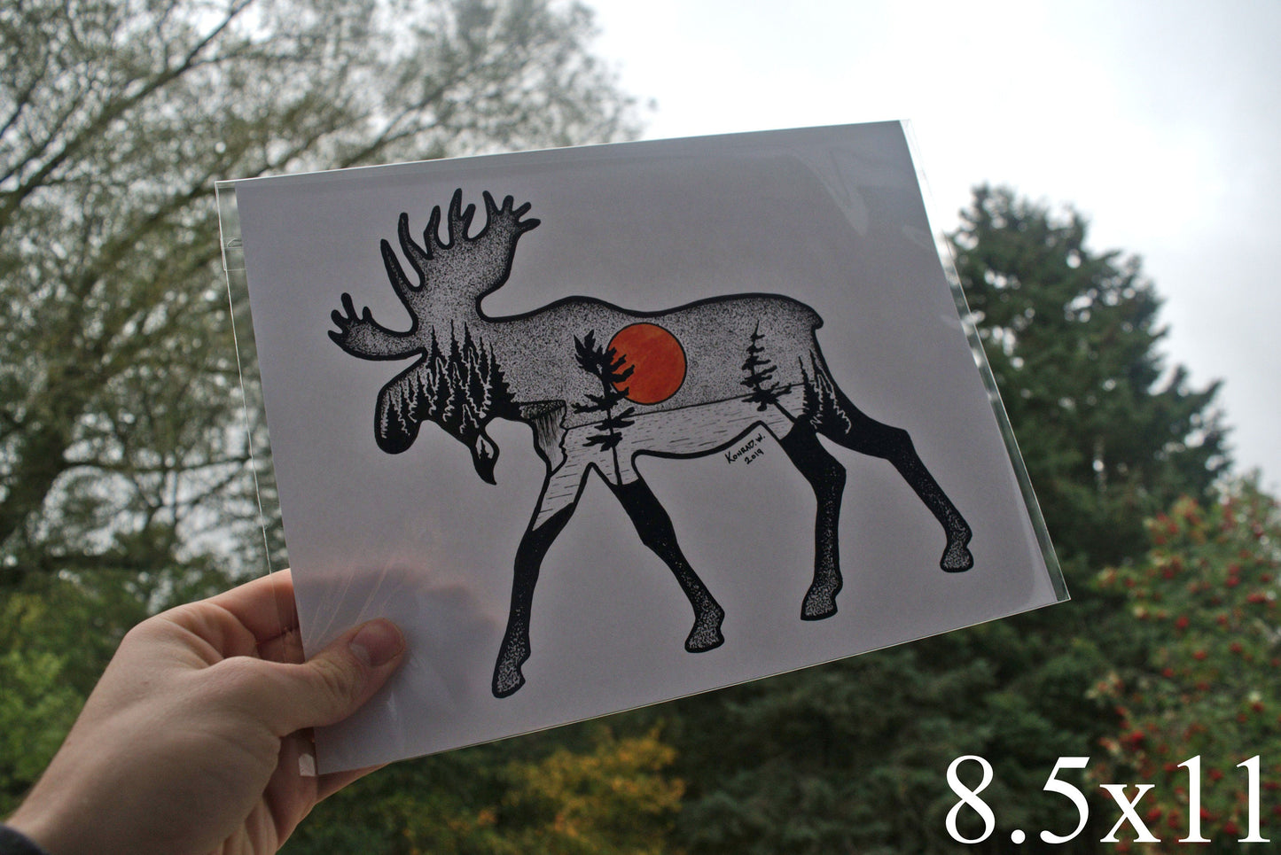 Moose Silhouette - Pen and Ink PRINT