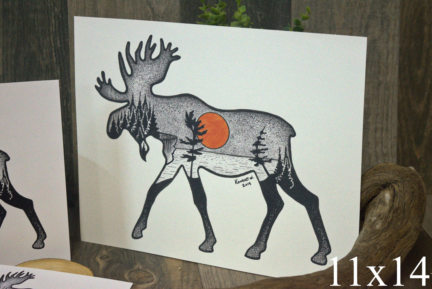 Moose Silhouette - Pen and Ink PRINT