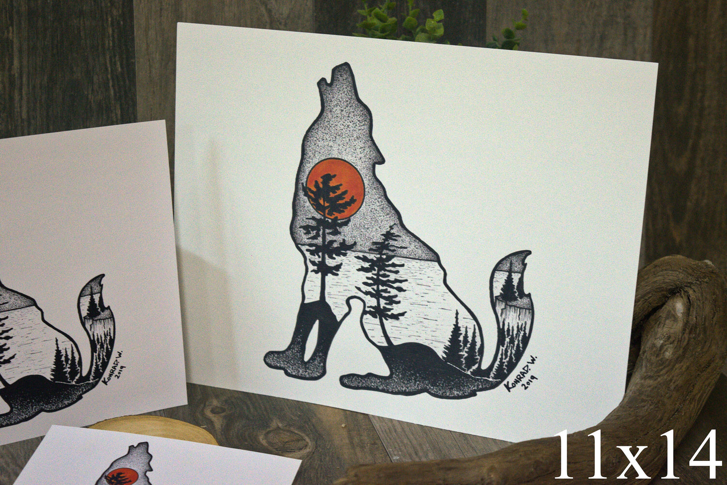 Wolf Silhouette - Pen and Ink PRINT