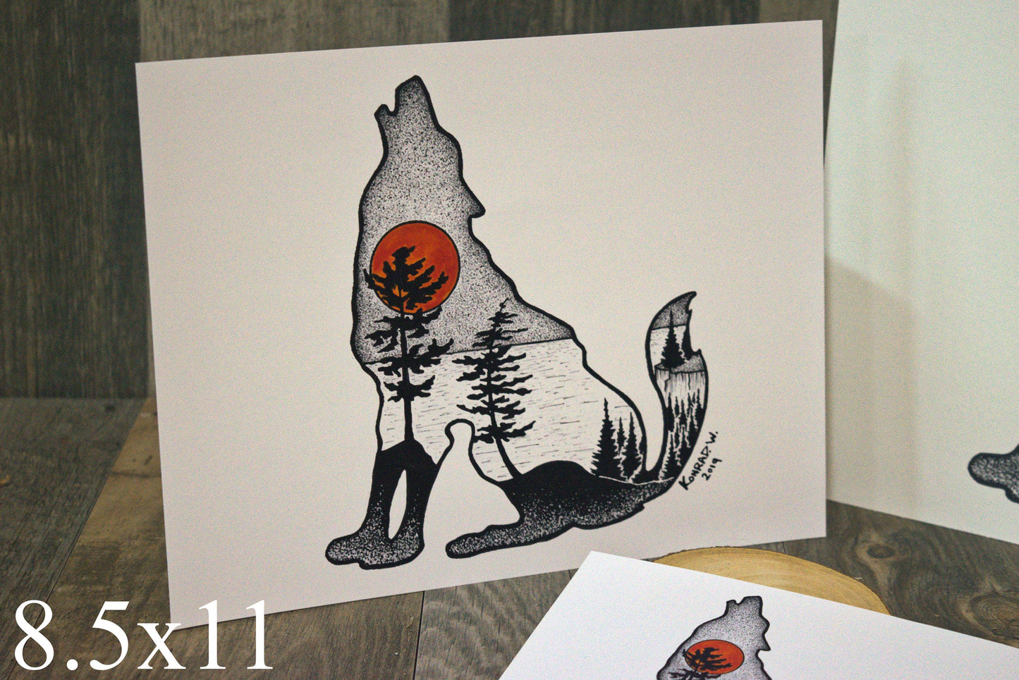 Wolf Silhouette - Pen and Ink PRINT