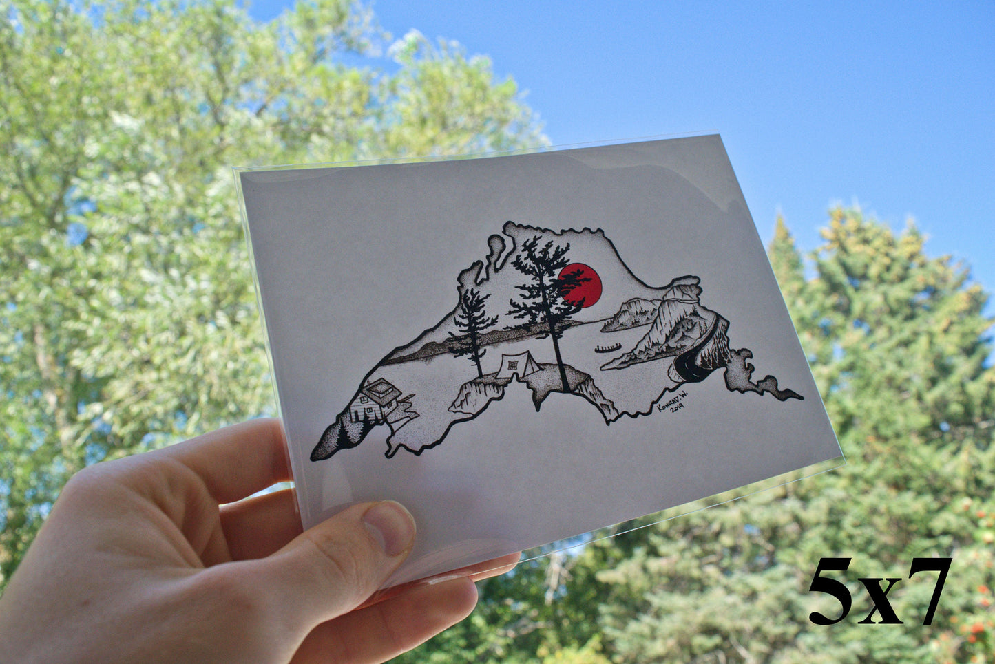 Lake Superior Silhouette - Pen and Ink PRINT