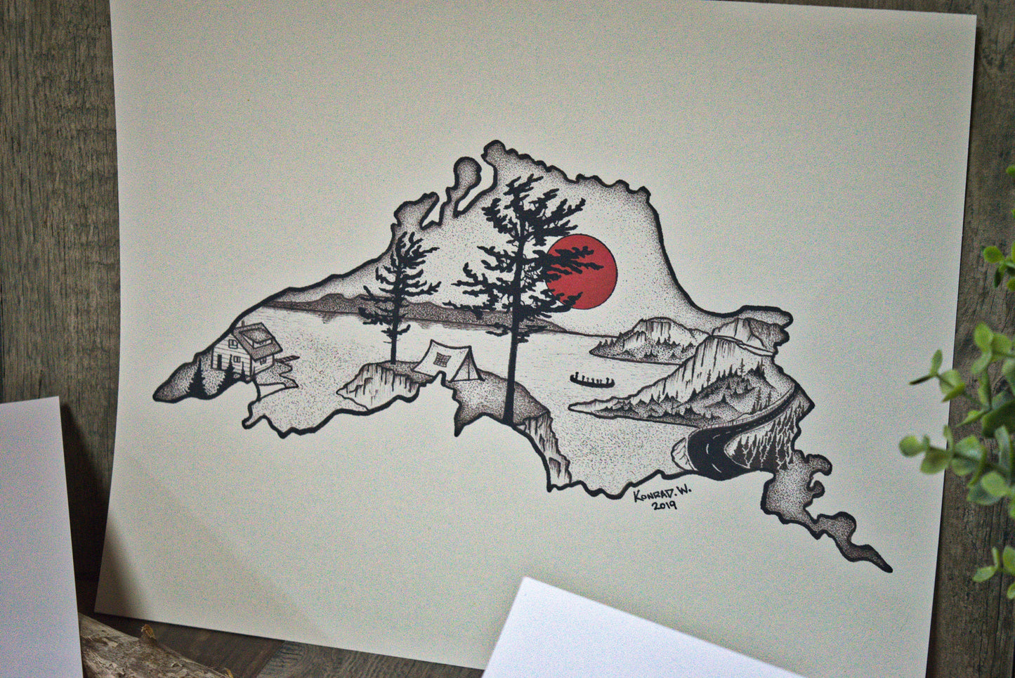 Lake Superior Silhouette - Pen and Ink PRINT