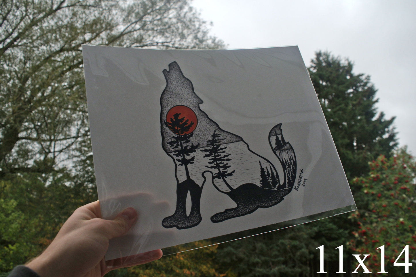 Wolf Silhouette - Pen and Ink PRINT