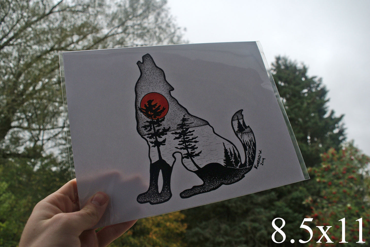 Wolf Silhouette - Pen and Ink PRINT