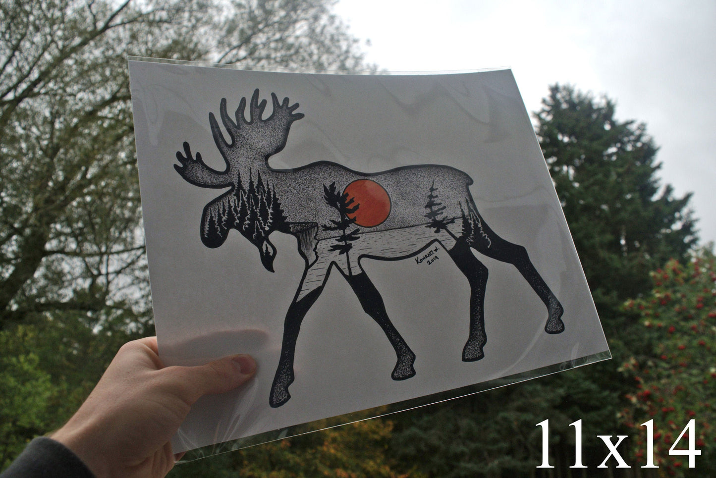 Moose Silhouette - Pen and Ink PRINT