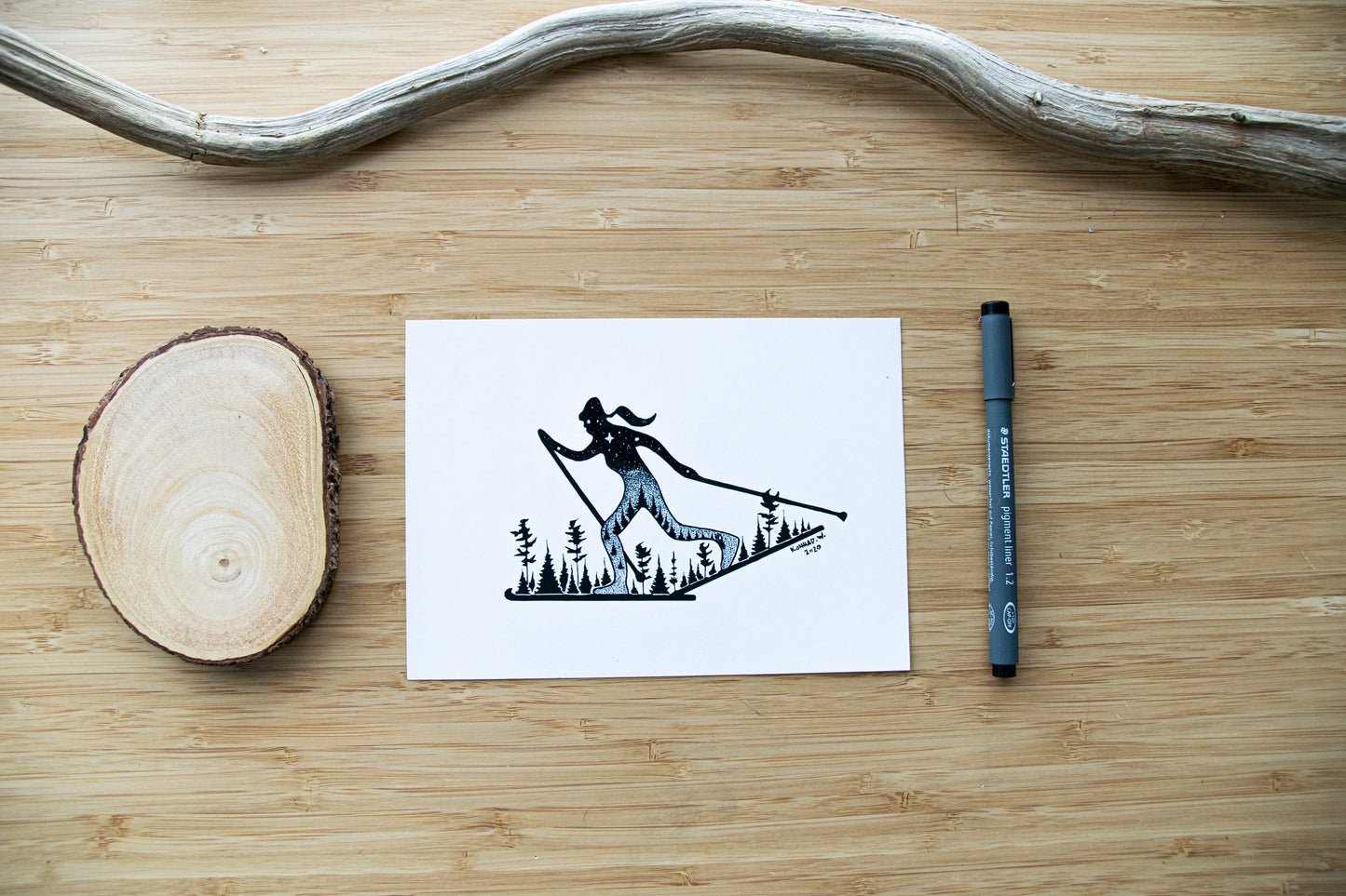 Female Nordic Skier - Pen and Ink PRINT