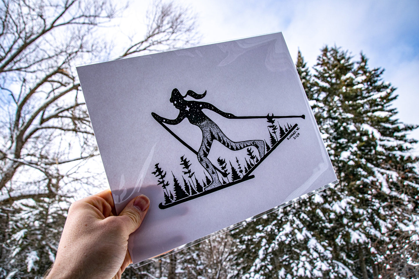 Female Nordic Skier - Pen and Ink PRINT