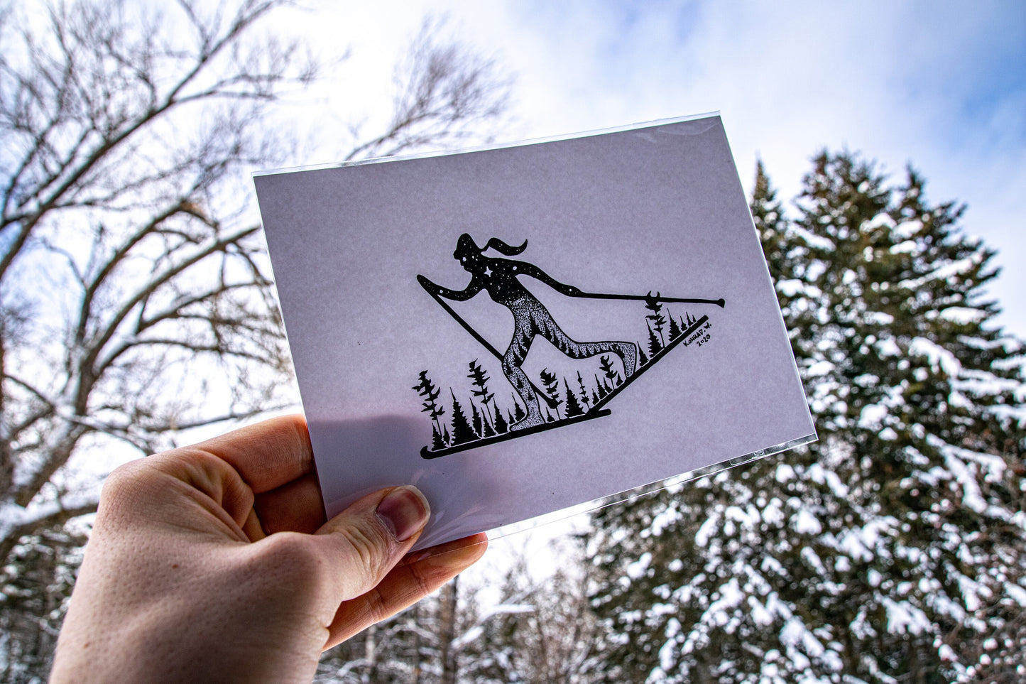 Female Nordic Skier - Pen and Ink PRINT