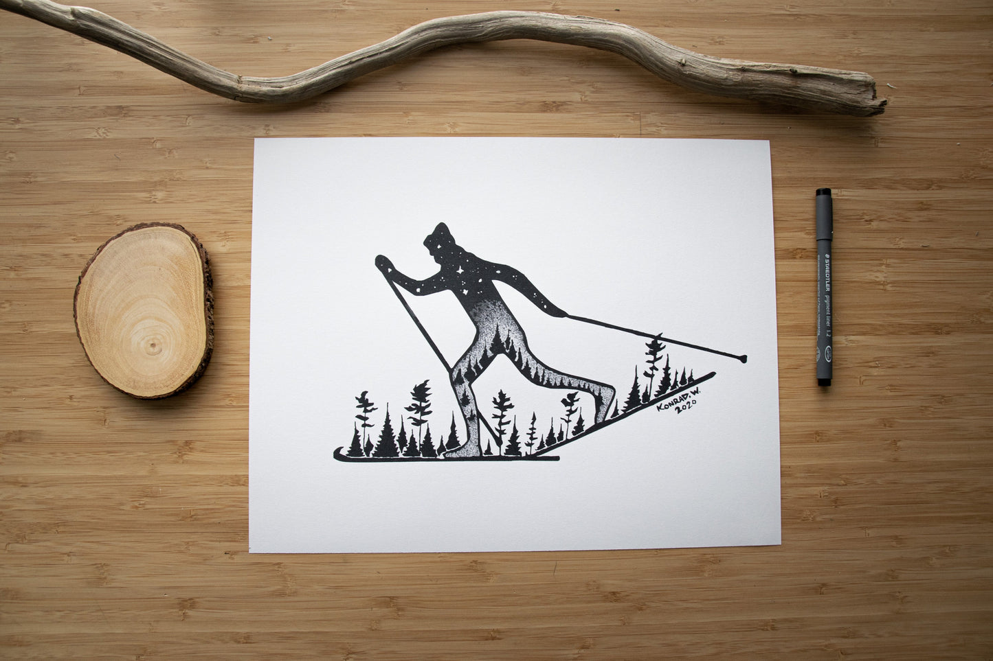 Male Nordic Skier - Pen and Ink PRINT