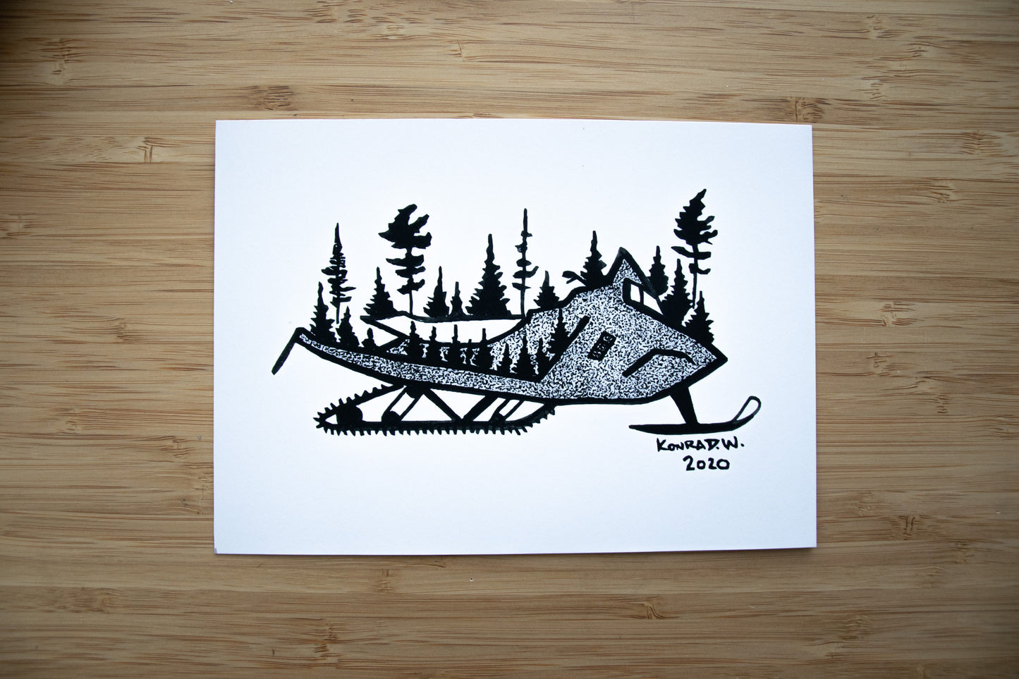 Snowmobile Silhouette - Pen and Ink PRINT