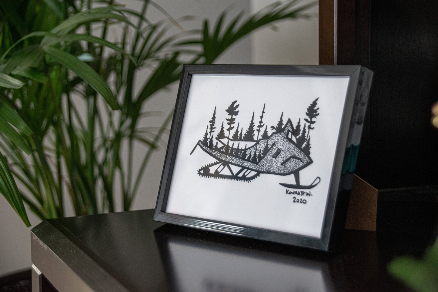 Snowmobile Silhouette - Pen and Ink PRINT