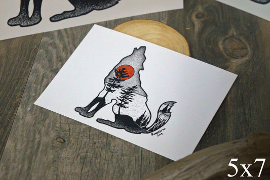 Wolf Silhouette - Pen and Ink PRINT