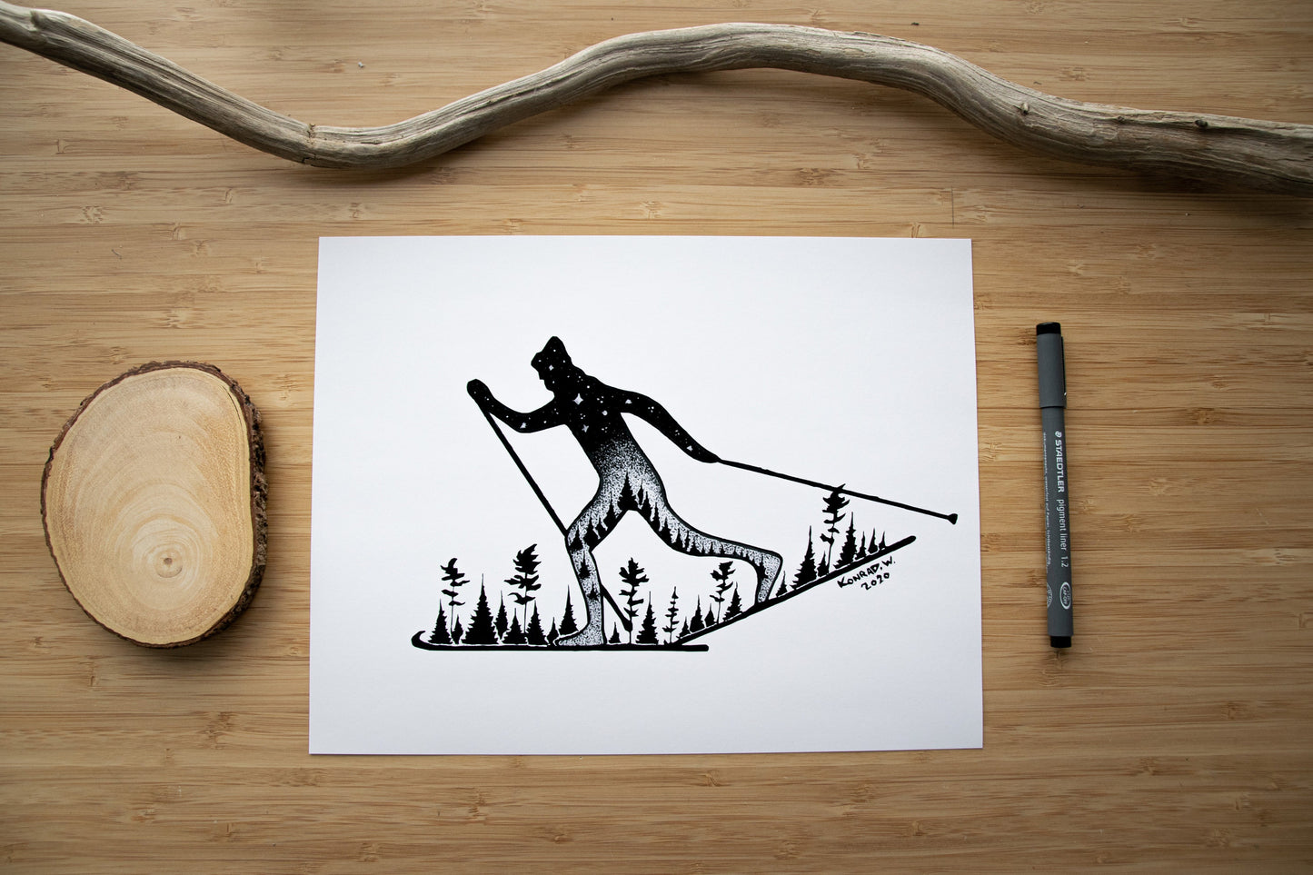 Male Nordic Skier - Pen and Ink PRINT