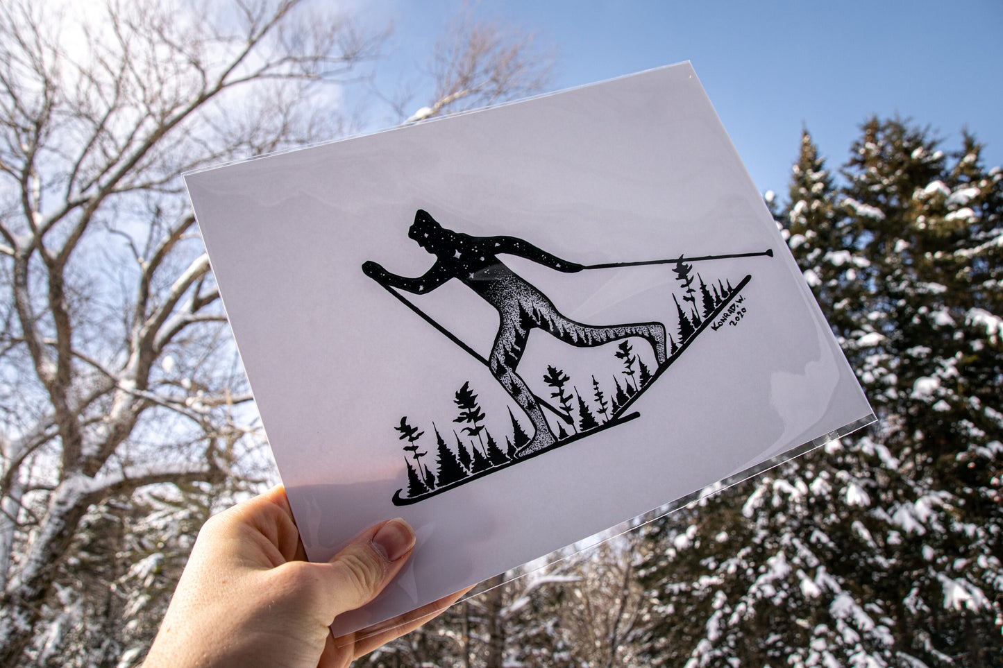 Male Nordic Skier - Pen and Ink PRINT