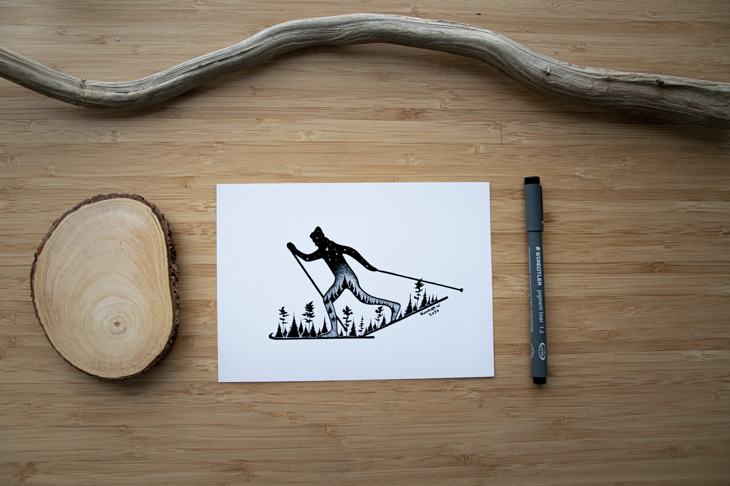 Male Nordic Skier - Pen and Ink PRINT