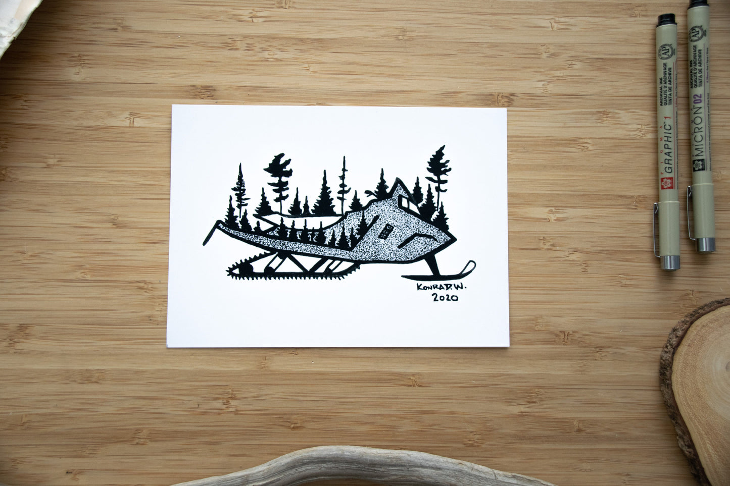 Snowmobile Silhouette - Pen and Ink PRINT