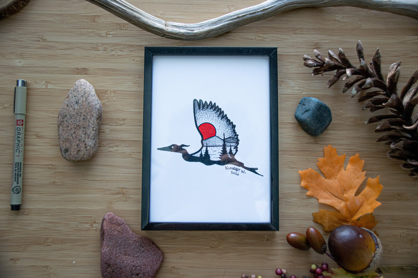 Flying Heron - Pen and Ink PRINT