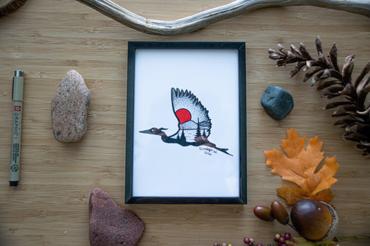 Flying Heron - Pen and Ink PRINT