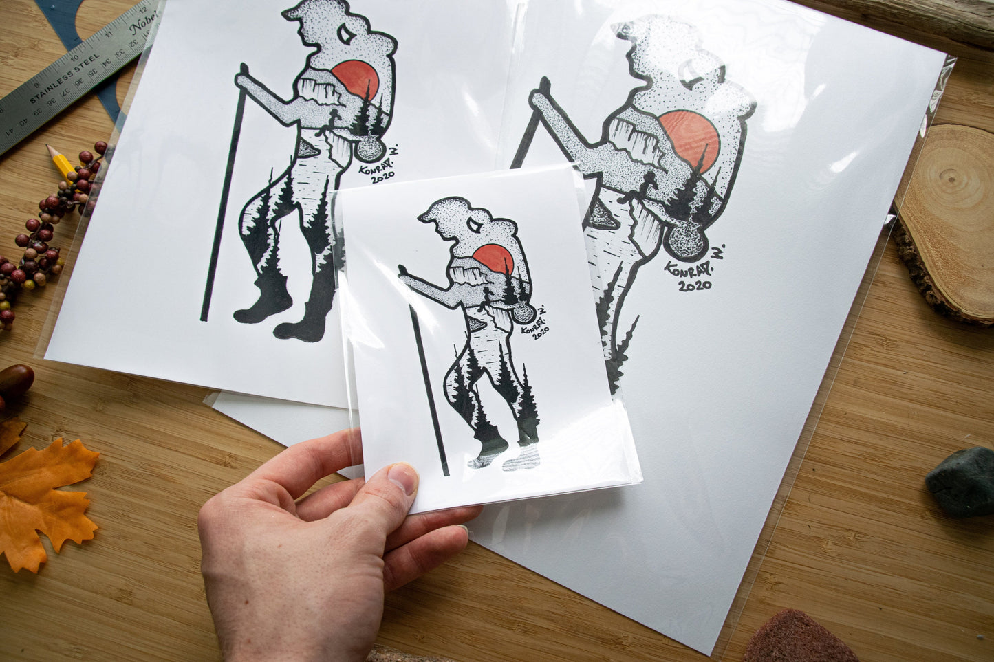 Hiking Girl - Pen and Ink PRINT