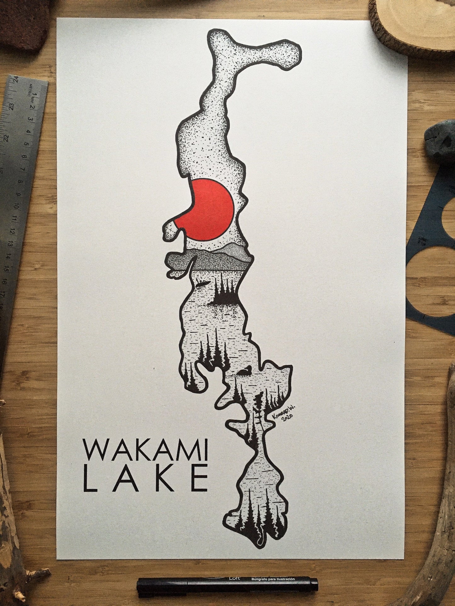 Wakami Lake - Pen & Ink PRINT