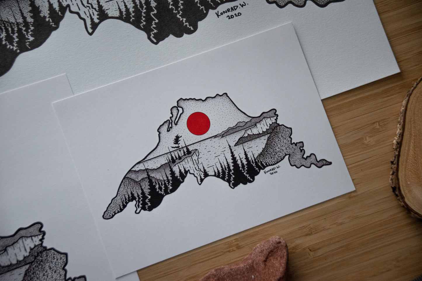 Lake Superior Silhouette - Pen and Ink PRINT - (2020 Design)