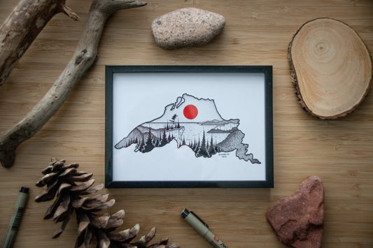 Lake Superior Silhouette - Pen and Ink PRINT - (2020 Design)