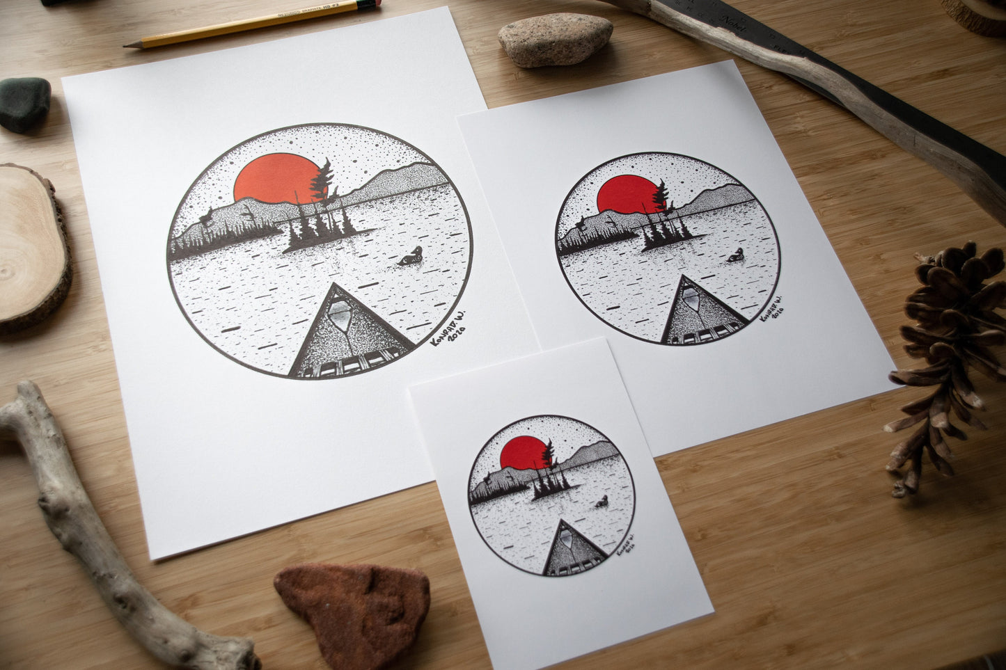 Canoeing - Pen and Ink PRINT