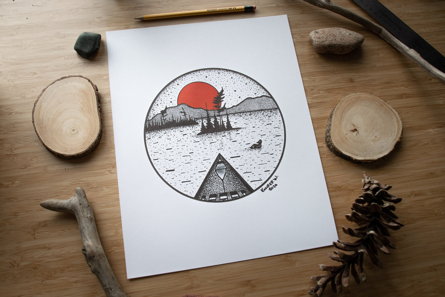 Canoeing - Pen and Ink PRINT