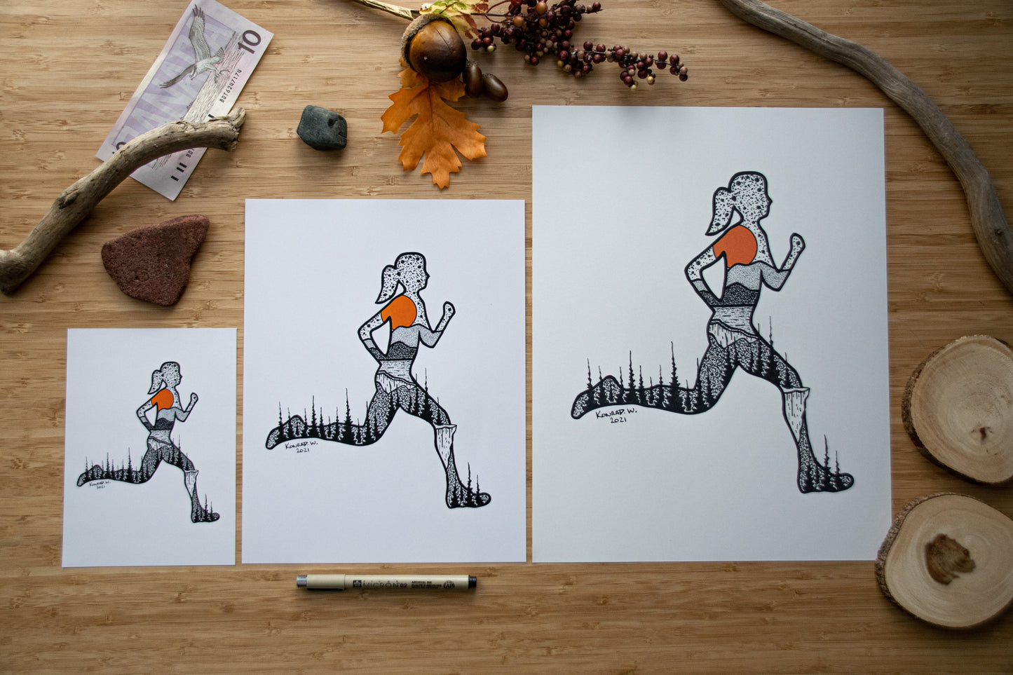 Runner Girl - Pen and Ink PRINT