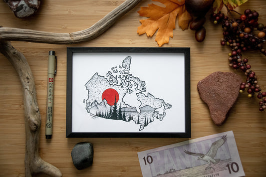 Canada Lakes & Mountains - Pen and Ink PRINT