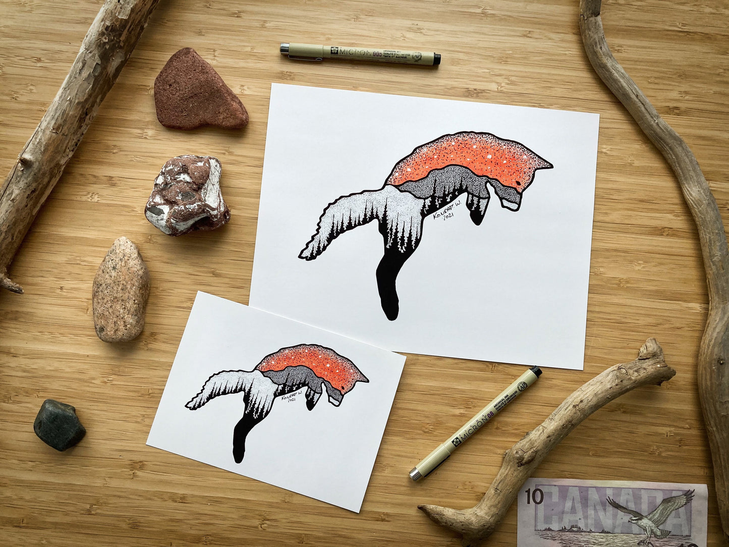 Jumping Fox - Pen & Ink PRINT