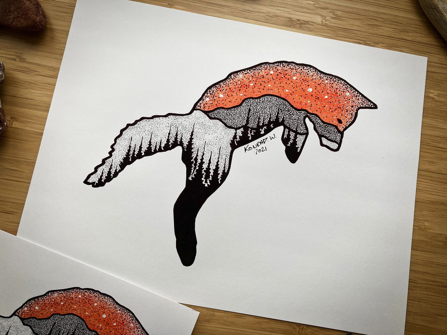 Jumping Fox - Pen & Ink PRINT