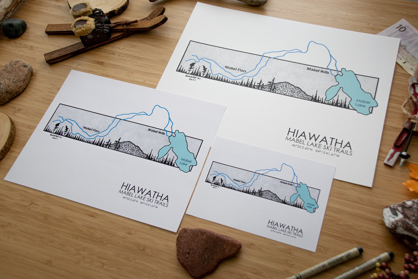 Hiawatha Mabel Lake Ski Trail Map - Pen and Ink PRINT