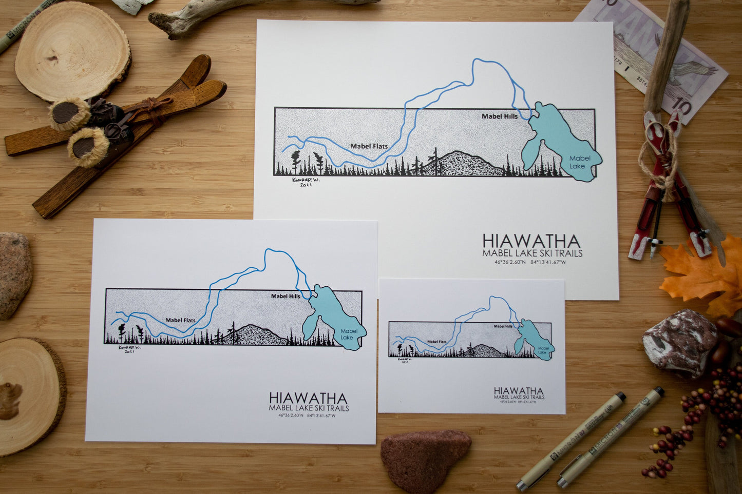 Hiawatha Mabel Lake Ski Trail Map - Pen and Ink PRINT