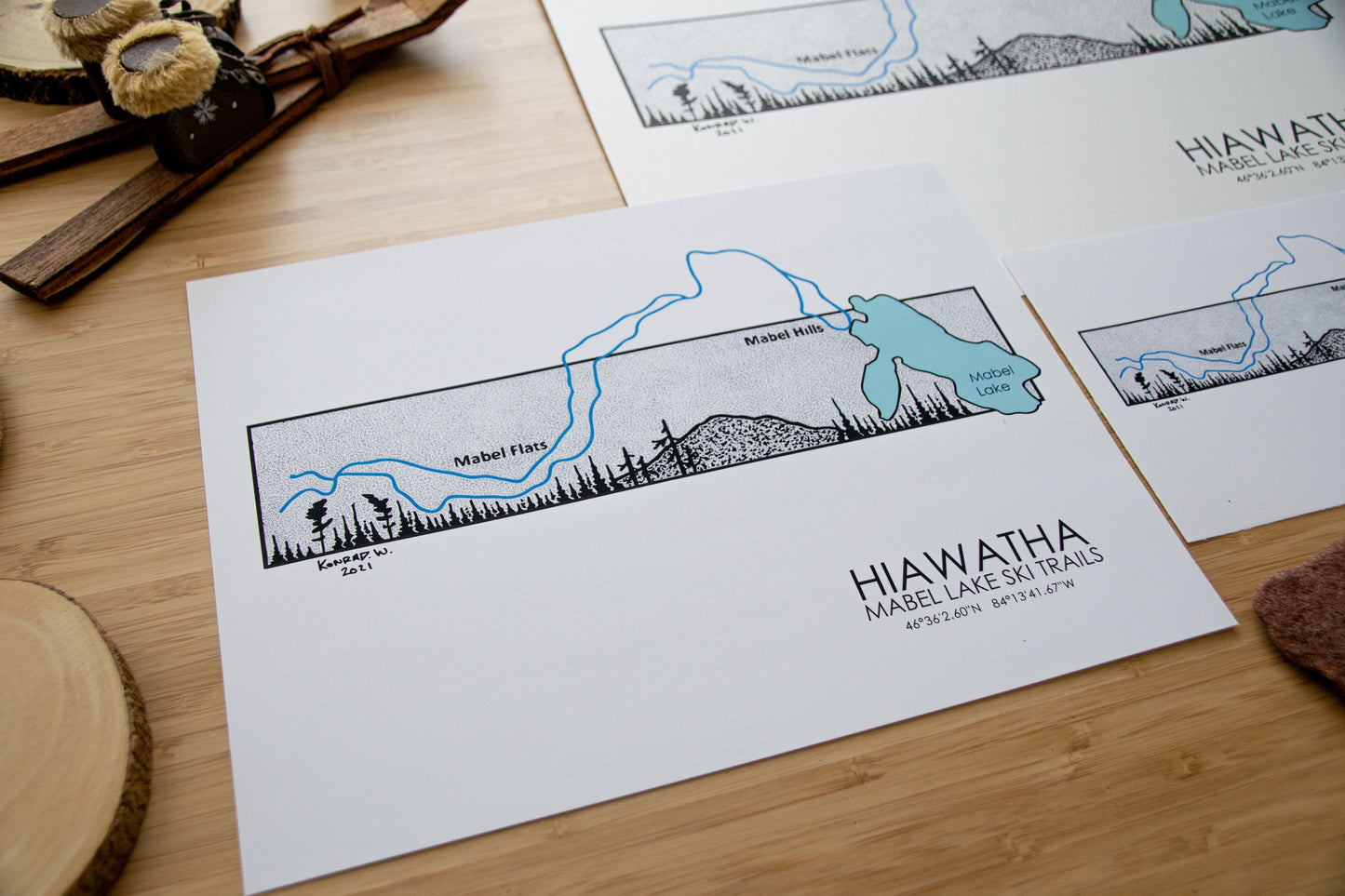 Hiawatha Mabel Lake Ski Trail Map - Pen and Ink PRINT