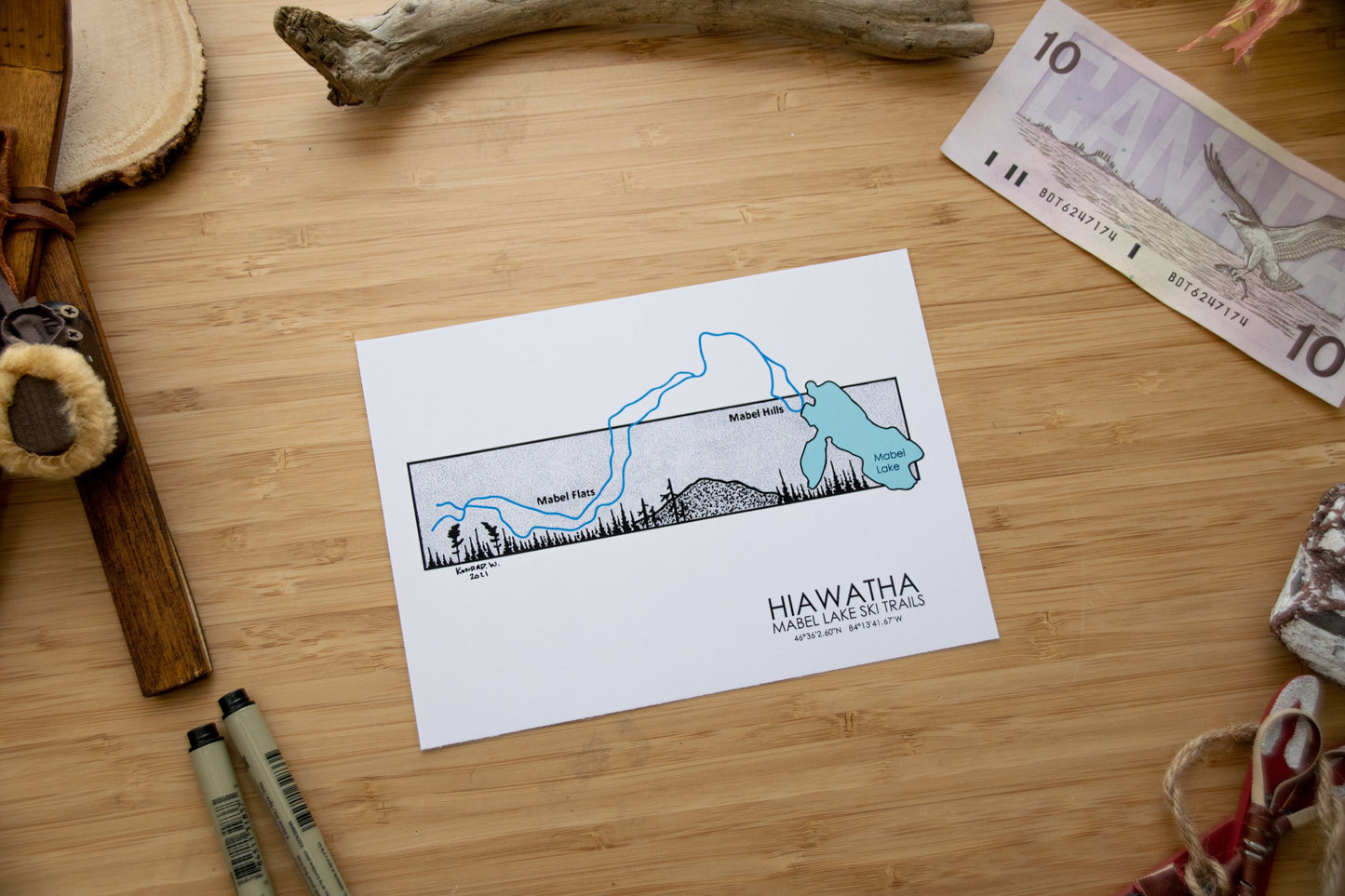 Hiawatha Mabel Lake Ski Trail Map - Pen and Ink PRINT
