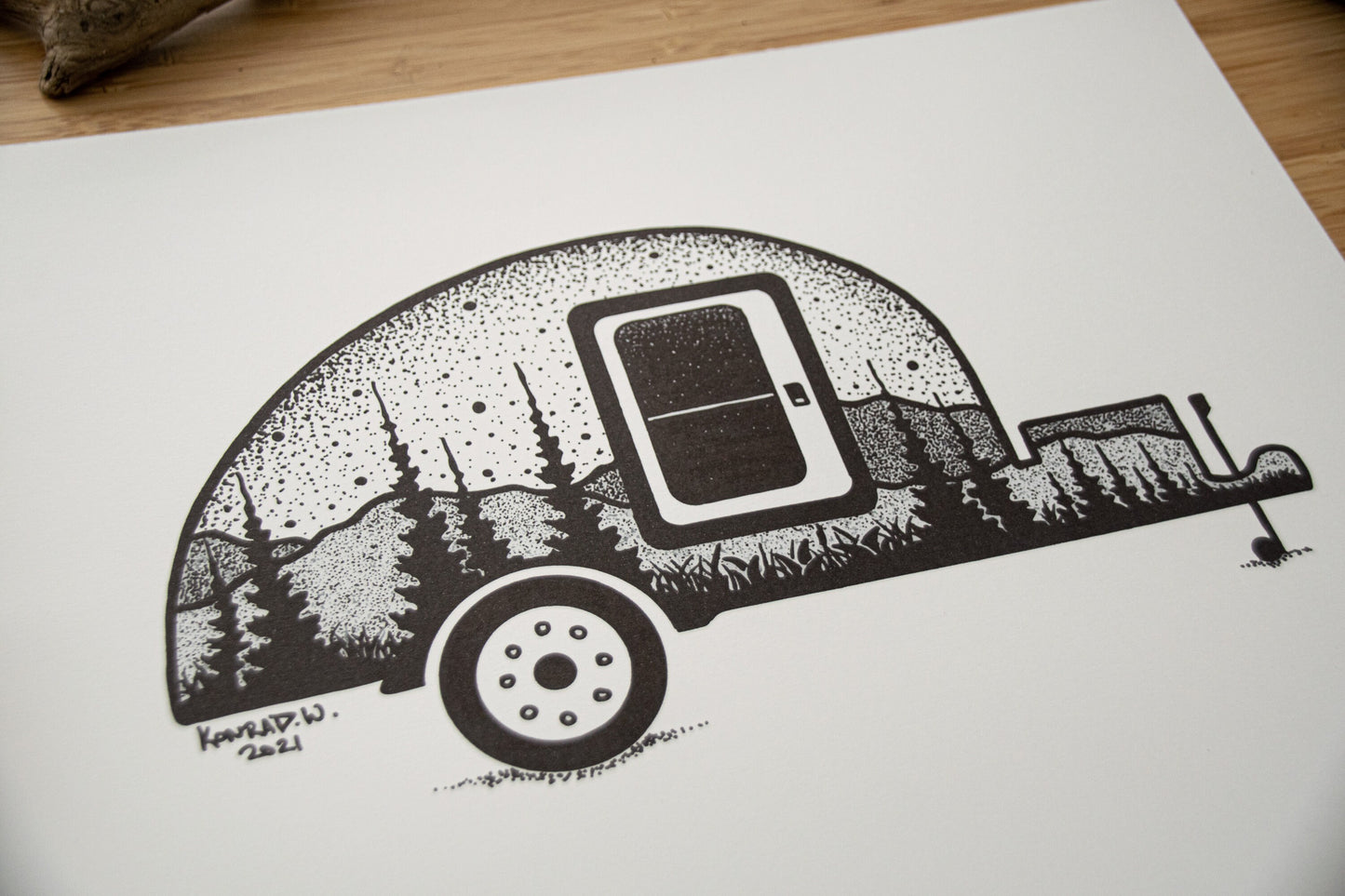 Teardrop Camping Trailer - Pen and Ink PRINT